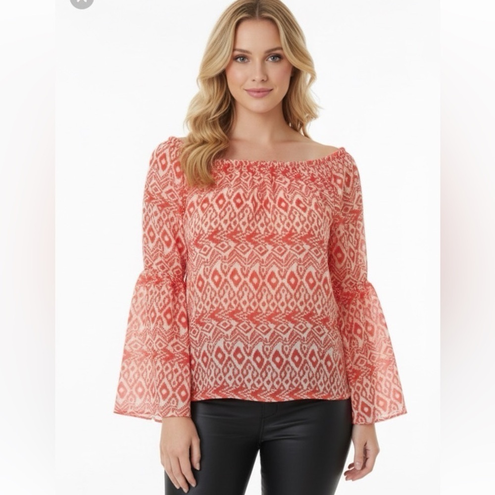 Yahada chevron Aztec print boho bell sleeve top